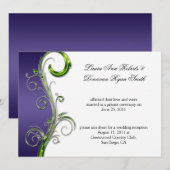 Invitation Mariage orné de violet et de vert avec tourbillon  (Devant / Derrière)