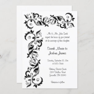 Invitation Mariage orné d'ornement de défilement floral blanc