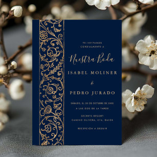 Invitation Mariage Orné Floral Or Naval Nuestra Boda