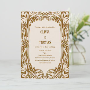 Invitation Mariage Orné Vintage Art Nouveau Brun