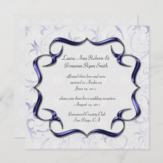 Invitation Mariage Orné Violet Clair Et Argent (Devant / Derrière)