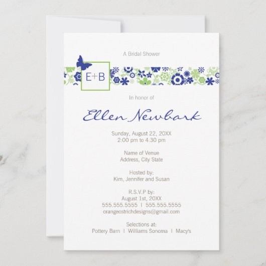 Invitation Mariage ou à la douche nuptiale (Devant)