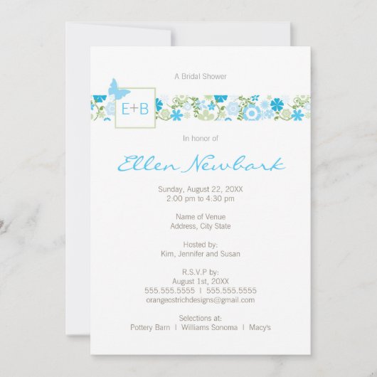 Invitation Mariage ou à la douche nuptiale (Devant)