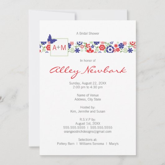 Invitation Mariage ou à la douche nuptiale| Red & (Devant)
