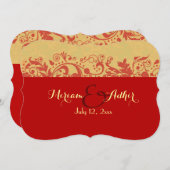 Invitation Mariage ou Fiançailles musulman rouge et or (Devant / Derrière)