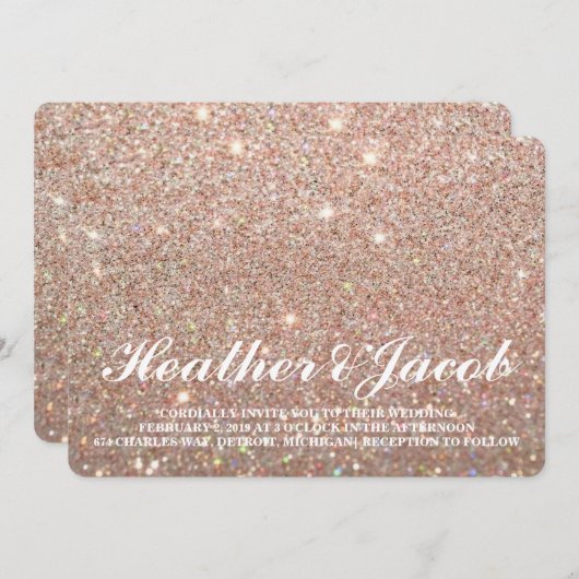 Invitation - mariage ouvrier de Glit d'or rose (Devant / Derrière)