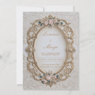 Invitation Mariage Ovale Rose Perle Or Victorien Luxe