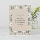 Invitation Mariage Paeonia Bleu Acier (Debout devant)