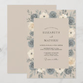 Invitation Mariage Paeonia Bleu Acier (Devant / Derrière)