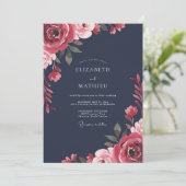 Invitation Mariage Paeonia Crimson Minuit (Debout devant)