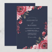 Invitation Mariage Paeonia Crimson Minuit (Devant / Derrière)