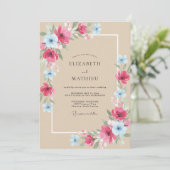 Invitation Mariage Paeonia Fuchsia Azur (Debout devant)