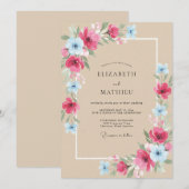 Invitation Mariage Paeonia Fuchsia Azur (Devant / Derrière)