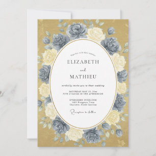 Invitation Mariage Paeonia Or Bleu Acier