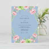 Invitation Mariage Paeonia Rose Ciel (Debout devant)