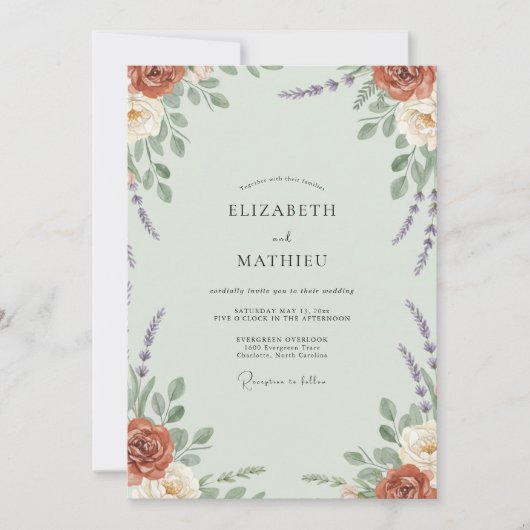 Invitation Mariage Paeonia Rouille Menthe (Devant)