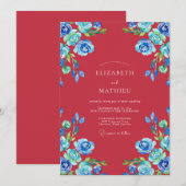 Invitation Mariage Paeonia Saphir Écarlate (Devant / Derrière)
