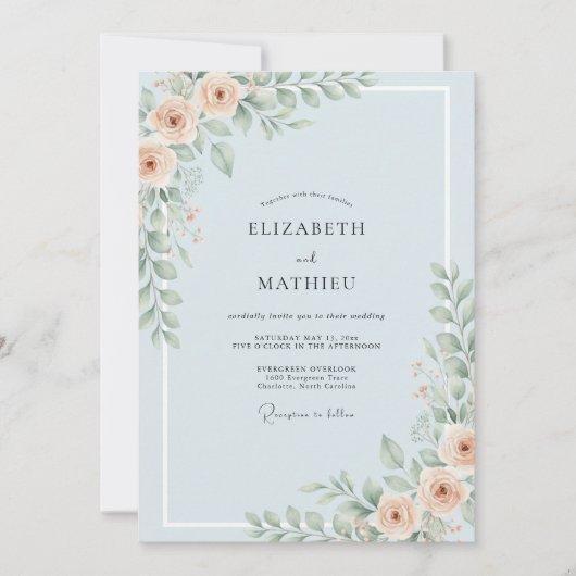 Invitation Mariage Paeonie Abricot Céleste (Devant)