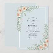 Invitation Mariage Paeonie Abricot Céleste (Devant / Derrière)