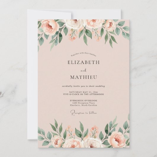 Invitation Mariage Paeonie Abricot Rosé (Devant)