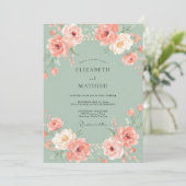 Invitation Mariage Paeonie Corail Sage (Debout devant)