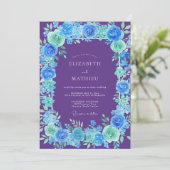 Invitation Mariage Paeonie Cyan Violet (Debout devant)