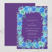 Invitation Mariage Paeonie Cyan Violet (Devant / Derrière)