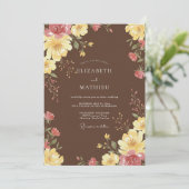 Invitation Mariage Paeonie Jaune Chocolat (Debout devant)