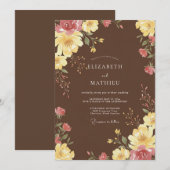 Invitation Mariage Paeonie Jaune Chocolat (Devant / Derrière)