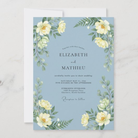 Invitation Mariage Paeonie L citron Azur (Devant)