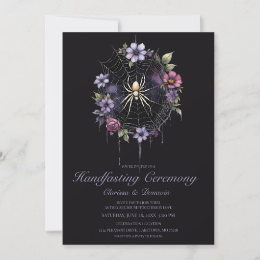 Invitation Mariage païen à la main avec araignée florale viol (Devant)