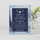 Invitation Mariage Pailleté Agate Bleu Argent (Debout devant)
