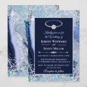 Invitation Mariage Pailleté Agate Bleu Argent (Devant / Derrière)