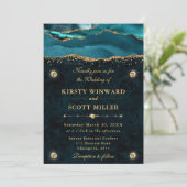Invitation Mariage Pailleté Agate Bleu-vert et Or (Debout devant)