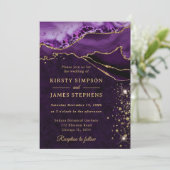 Invitation Mariage Pailleté Agate Violet et Or (Debout devant)