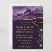 Invitation Mariage Pailleté Agate Violet et Or (Devant)