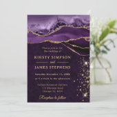 Invitation Mariage Pailleté Agate Violet et Or (Debout devant)