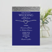 Invitation Mariage Pailleté Argent Bleu (Debout devant)