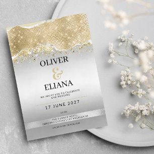 Invitation Mariage pailleté argent et or éblouissant