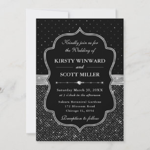 Invitation Mariage Pailleté Art Déco Noir et Argent