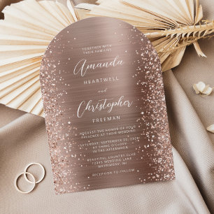 Invitation Mariage Pailleté Métal Brossé Rose Gold Glam Courb