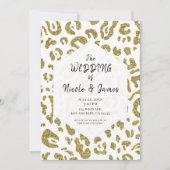 Invitation Mariage Pailleté Or Blanc Style Guépard Léopard Ch (Devant)