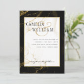 Invitation Mariage Pailleté Or Noir Moderne (Debout devant)