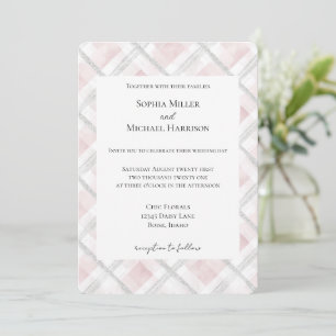 Invitation Mariage Pailleté Rose Blush Blanc Argent