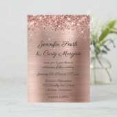 Invitation Mariage Pailleté Rose Gold Feuille (Debout devant)