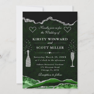 Invitation Mariage Pailleté Vert et Argent Agate
