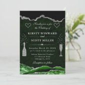 Invitation Mariage Pailleté Vert et Argent Agate (Debout devant)