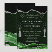 Invitation Mariage Pailleté Vert et Argent Agate (Devant / Derrière)
