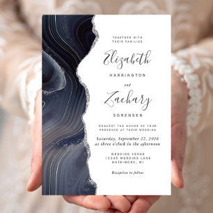 Invitation Mariage Paillettes Argent Agate Sombre Humeur