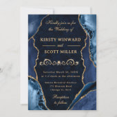 Invitation Mariage paillettes bleu et or Agate & Marbre (Devant)